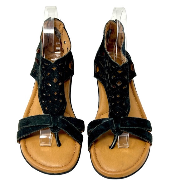 Rockport women's Cobb Hill Black Leather Laser Cut Design Flat Sandals size 7 - Picture 2 of 10